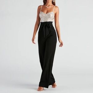 Windsor Sequin Top Belted Jumpsuit Size M